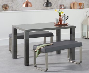 View Seattle 120cm dark grey high gloss dining table with 2 grey benches View Seattle 120cm dark grey high gloss dining table with 2 grey benches