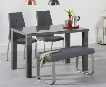 View Seattle 120cm dark grey high gloss dining table with 4 grey marco chairs with 2 grey benches View Seattle 120cm dark grey high gloss dining table with 4 grey marco chairs with 2 grey benches