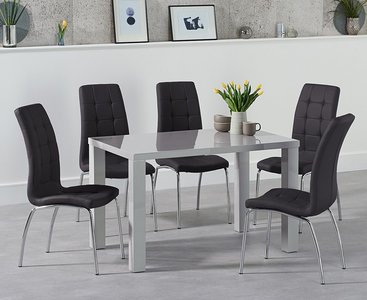 View Seattle 120cm light grey high gloss dining table with 6 white enzo chairs View Seattle 120cm light grey high gloss dining table with 6 white enzo chairs
