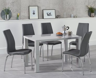 View Seattle 120cm light grey high gloss dining table with 6 white marco chairs View Seattle 120cm light grey high gloss dining table with 6 white marco chairs