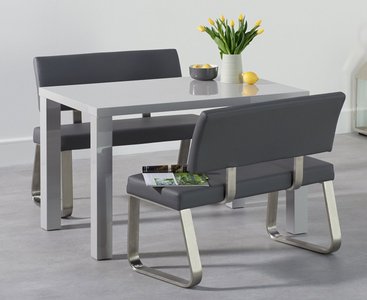 View Seattle 120cm light grey high gloss dining table with 2 grey benches View Seattle 120cm light grey high gloss dining table with 2 grey benches