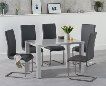 View Seattle 120cm light grey high gloss dining table with 4 white austin chairs View Seattle 120cm light grey high gloss dining table with 4 white austin chairs