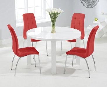 View Seattle 120cm round white high gloss dining table with 4 black enzo chairs View Seattle 120cm round white high gloss dining table with 4 black enzo chairs