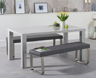View Seattle 160cm light grey high gloss dining table with 2 grey benches View Seattle 160cm light grey high gloss dining table with 2 grey benches