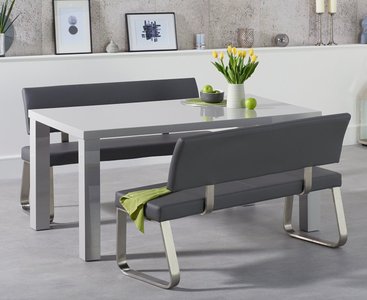 View Seattle 160cm light grey high gloss dining table with 2 grey benches View Seattle 160cm light grey high gloss dining table with 2 grey benches