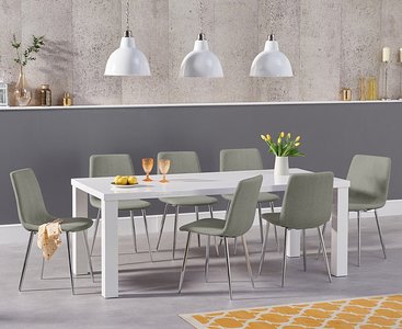 View Seattle 160cm white high gloss dining table with 8 grey chairs View Seattle 160cm white high gloss dining table with 8 grey chairs