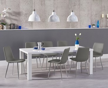 View Seattle 160cm white high gloss dining table with 8 grey chairs View Seattle 160cm white high gloss dining table with 8 grey chairs