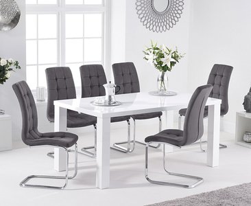 View Seattle 160cm white high gloss dining table with 4 grey vigo chairs View Seattle 160cm white high gloss dining table with 4 grey vigo chairs