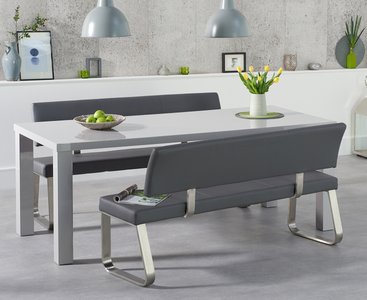 View Atlanta 200cm light grey high gloss dining table with 2 grey benches View Atlanta 200cm light grey high gloss dining table with 2 grey benches