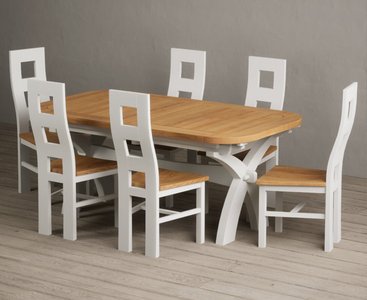 View Extending olympia 180cm oak and signal white painted dining table with 12 linen painted chairs View Extending olympia 180cm oak and signal white painted dining table with 12 linen painted chairs