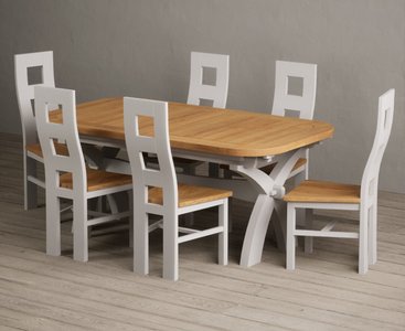 View Extending olympia 180cm oak and soft white painted dining table with 12 linen painted chairs View Extending olympia 180cm oak and soft white painted dining table with 12 linen painted chairs