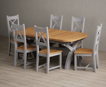 View Extending olympia 180cm oak and light grey painted dining table with 12 charcoal grey painted chairs View Extending olympia 180cm oak and light grey painted dining table with 12 charcoal grey painted chairs