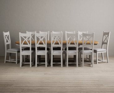 View Extending olympia 180cm oak and soft white painted dining table with 12 linen painted chairs View Extending olympia 180cm oak and soft white painted dining table with 12 linen painted chairs