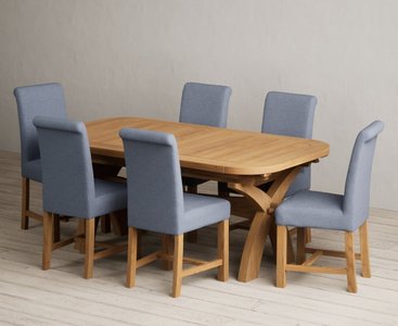 View Extending olympia 180cm solid oak dining table with 10 grey scroll back chairs View Extending olympia 180cm solid oak dining table with 10 grey scroll back chairs