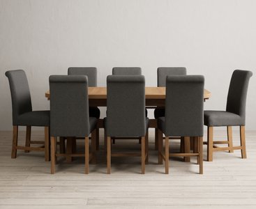 View Extending olympia 180cm solid oak dining table with 12 brown scroll back chairs View Extending olympia 180cm solid oak dining table with 12 brown scroll back chairs