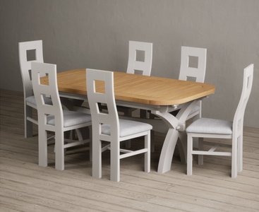 View Extending olympia 180cm oak and soft white painted dining table with 12 linen painted chairs View Extending olympia 180cm oak and soft white painted dining table with 12 linen painted chairs