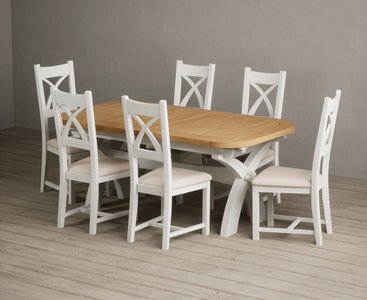 View Extending olympia 180cm oak and signal white painted dining table with 12 linen painted chairs View Extending olympia 180cm oak and signal white painted dining table with 12 linen painted chairs