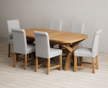 View Extending olympia 180cm solid oak dining table with 10 grey scroll back chairs View Extending olympia 180cm solid oak dining table with 10 grey scroll back chairs
