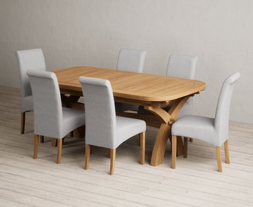 View Extending olympia 180cm solid oak dining table with 10 grey scroll back chairs View Extending olympia 180cm solid oak dining table with 10 grey scroll back chairs