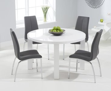 View Seattle 120cm round white high gloss dining table with 4 black marco chairs View Seattle 120cm round white high gloss dining table with 4 black marco chairs
