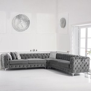 View Amira grey velvet corner sofa View Amira grey velvet corner sofa
