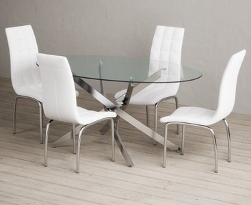 View Bernini 165cm oval glass dining table with 4 white enzo chairs View Bernini 165cm oval glass dining table with 4 white enzo chairs