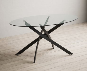 View Bernini 165cm black leg oval glass dining table View Bernini 165cm black leg oval glass dining table