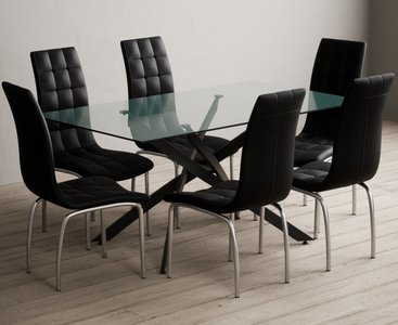 View Bernini 160cm black leg rectangular glass dining table with 8 grey enzo chairs View Bernini 160cm black leg rectangular glass dining table with 8 grey enzo chairs