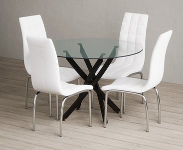 View Bernini 110cm black leg glass dining table with 2 black enzo chairs View Bernini 110cm black leg glass dining table with 2 black enzo chairs