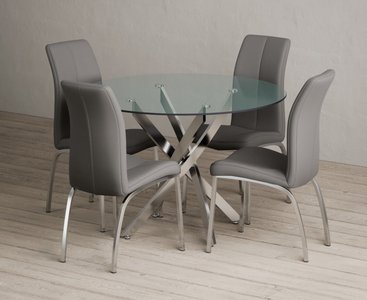 View Bernini 110cm glass dining table with 4 grey marco chairs View Bernini 110cm glass dining table with 4 grey marco chairs