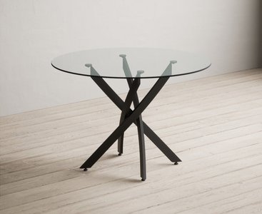 View Bernini 110cm black leg glass dining table View Bernini 110cm black leg glass dining table