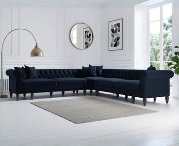 View Bromley large blue velvet corner sofa View Bromley large blue velvet corner sofa