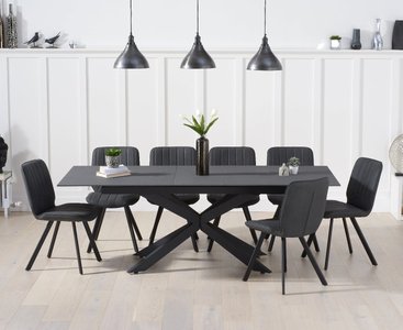 View Extending boston 180cm grey stone dining table with 6 brown hendrick chairs View Extending boston 180cm grey stone dining table with 6 brown hendrick chairs