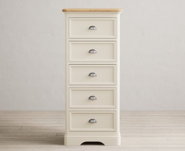 View Madley oak and cream painted 5 drawer tallboy View Madley oak and cream painted 5 drawer tallboy
