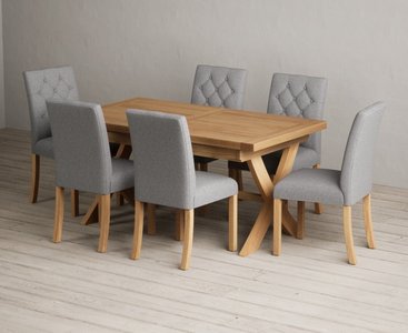 View Extending buckley 160cm solid oak dining table with 6 grey isabella chairs View Extending buckley 160cm solid oak dining table with 6 grey isabella chairs