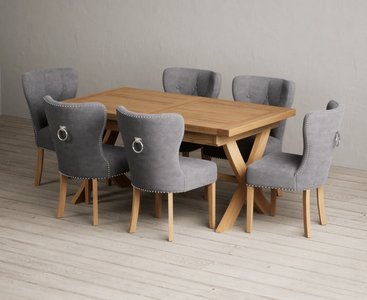 View Extending buckley 160cm solid oak dining table with 6 grey keswick chairs View Extending buckley 160cm solid oak dining table with 6 grey keswick chairs