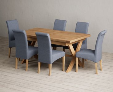 View Extending buckley 160cm solid oak dining table with 10 grey scroll back chairs View Extending buckley 160cm solid oak dining table with 10 grey scroll back chairs