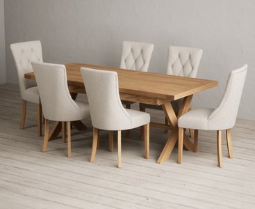 View Extending buckley 200cm solid oak dining table with 6 grey beatrix chairs View Extending buckley 200cm solid oak dining table with 6 grey beatrix chairs
