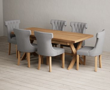 View Extending buckley 200cm solid oak dining table with 6 grey clara chairs View Extending buckley 200cm solid oak dining table with 6 grey clara chairs