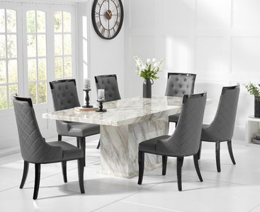 View Marino 180cm marble dining table with 8 cream francesca chairs View Marino 180cm marble dining table with 8 cream francesca chairs