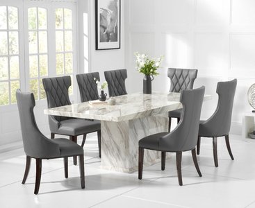 View Marino 220cm marble dining table with 8 cream sophia chairs View Marino 220cm marble dining table with 8 cream sophia chairs