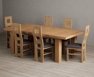 View Extending callington 230cm oak dining table with 8 brown natural chairs View Extending callington 230cm oak dining table with 8 brown natural chairs