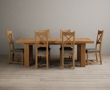 View Extending callington 230cm oak dining table with 8 grey natural solid oak chairs View Extending callington 230cm oak dining table with 8 grey natural solid oak chairs