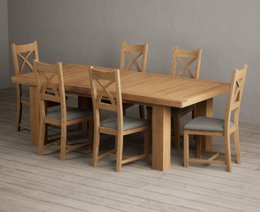 View Extending callington 230cm oak dining table with 10 cream natural solid oak chairs View Extending callington 230cm oak dining table with 10 cream natural solid oak chairs