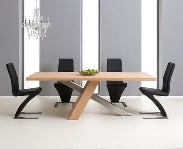 View Michigan 180cm solid oak and metal industrial dining table with 8 black aldo chairs View Michigan 180cm solid oak and metal industrial dining table with 8 black aldo chairs