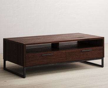 View Dakota dark acacia and metal 4 drawer coffee table View Dakota dark acacia and metal 4 drawer coffee table