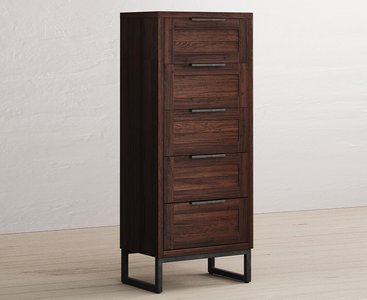 View Dakota dark acacia and metal 5 drawer tallboy chest View Dakota dark acacia and metal 5 drawer tallboy chest