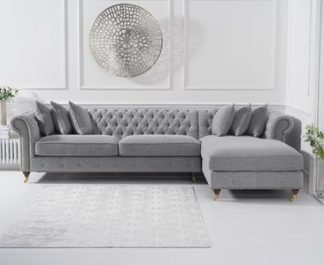 View Chiswick extra large grey linen right facing chesterfield corner chaise sofa View Chiswick extra large grey linen right facing chesterfield corner chaise sofa