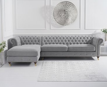 View Chiswick extra large grey linen left facing chesterfield corner chaise sofa View Chiswick extra large grey linen left facing chesterfield corner chaise sofa