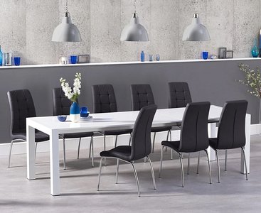 View Extending cleveland white high gloss dining table with 12 black enzo chairs View Extending cleveland white high gloss dining table with 12 black enzo chairs